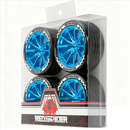 4PCS Aluminum Alloy Wheel Rim Tires Tyres 65x26mm Hex Adapter 12mm RC Spare Parts for 1/10 HSP HPI TAMIYA SAKURA D3 D4 Rally Touring Drift RC Car (Blue) - color: Blue