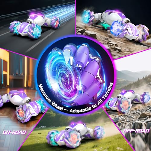 AEROQUEST Purple Gesture Control RC Twist Car with Lights, Gift for Kids 6+ | 360° Spins Action Rechargeable Up to 60-Min Playtime All-Terrain Performance Durable Shock-Absorbing Wheels - color: Purple