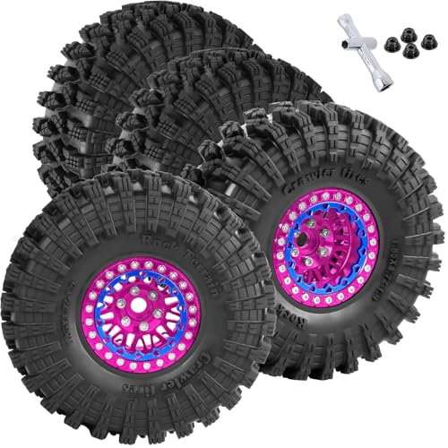 RC 1.9 Wheel Tires for 1/10 TRX4 TRX6 SCX10 SCX10 II 90046 SCX10 III AXI03007 SCX10 Pro Gen7/8 D90 VS4-10 MST CFX RC Crawler Car,12mm Hex Wheels Rims and Rubber Tires w/Sponge,Pink - color: Pink - (1.9 Beadlock Wheel)