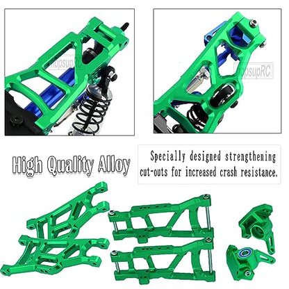 Big Bore RC Shocks Upgrades Part for 1/10 Rustler/Stampede 2WD, Aluminum A Arm & Caster Block & Steering Blocks & Rear Stub Axle Carriers & Adjustable Turnbuckles Camber Link,Green - color: Green/Axle Carriers-Arm-Link-shock