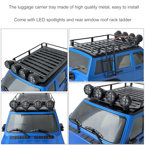 Roof Rack for 1/18 RC Crawler Car TRX4M - Rooftop Luggage Carrier with LED Spotlights & Ladder - 1:18 RC Crawler Decor Upgrade