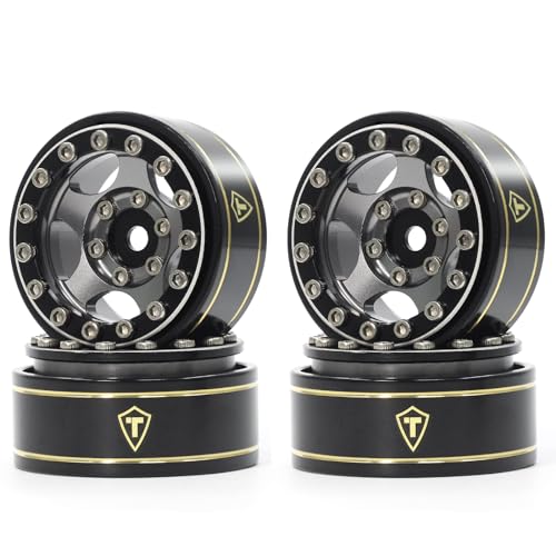 Treal 1.0 Beadlock SCX24 Wheels (4P) Classic 5-Star 1" Micro Beadlock Wheels for Axial 1/24 Deadbolt Betty C10 Gladiator Bronco 27.3g (Black-Grey) - color: Black-Grey