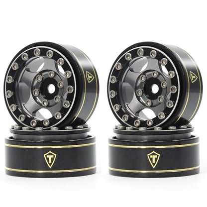 Treal 1.0 Beadlock SCX24 Wheels (4P) Classic 5-Star 1" Micro Beadlock Wheels for Axial 1/24 Deadbolt Betty C10 Gladiator Bronco 27.3g (Black-Grey) - color: Black-Grey