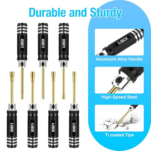 4.26 Inch Mini 7pcs Micro RC Hex Nut Screwdriver Set (2.0-5.0) mm | Hex Head Nut Driver Set, Durable Hex Socket Set RC Tools Kit with Replaceable Tips for 1/24 &1/18 RC Car Truck Hobby Repair