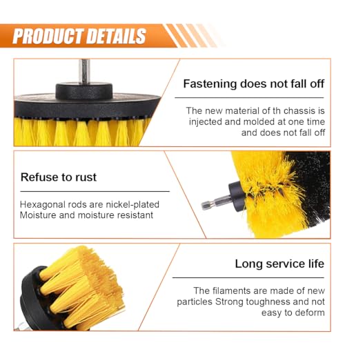 3PCS Car Detailing Drill Brush Set, Car Interior Power Scrubber Brush, Wheel Cleaner Drill Brush, Car Wash Cleaning Kit for Floor, Grout, Car Mats, Tub, Tile, Bathroom, Carpet (Yellow) - color: Yellow