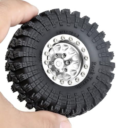 REDSPIDER•1.3 Beadlock Wheels and Crawler Mud Tires OD 2.75'' Aluminium Hub Hex Key 7mm (4PCS) for 1/18 1/24 TRX4M SCX24 AX24 FCX18 FCX24 RC Crawler Car (Silvery) - color: Silvery