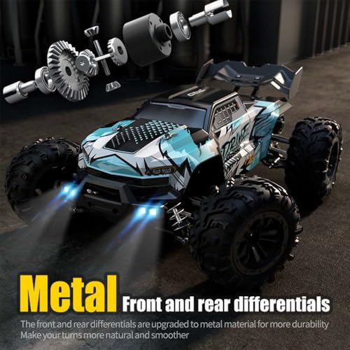 43MPH+ Brushless Fast RC Cars for Adults, 1:16 4WD RC Truck with Light, High Speed, Fast RC Car Off-Road Waterproof Truck, 3 Batteries (Blue) - color: 16101pro,3 Batteries(blue)