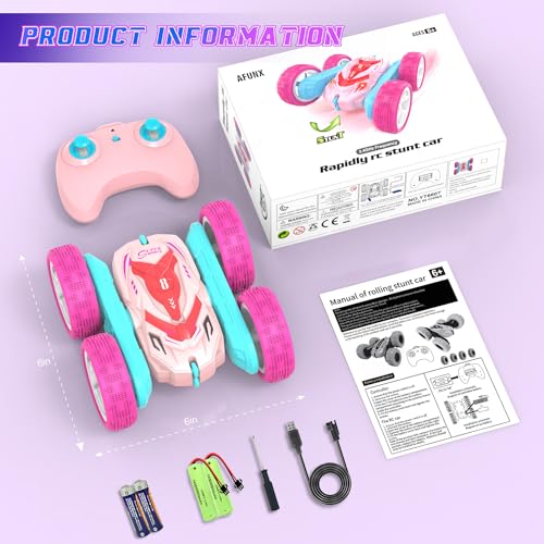 AFUNX 1RC Stunt Car(Pink)+1Remote Control Car(Green)