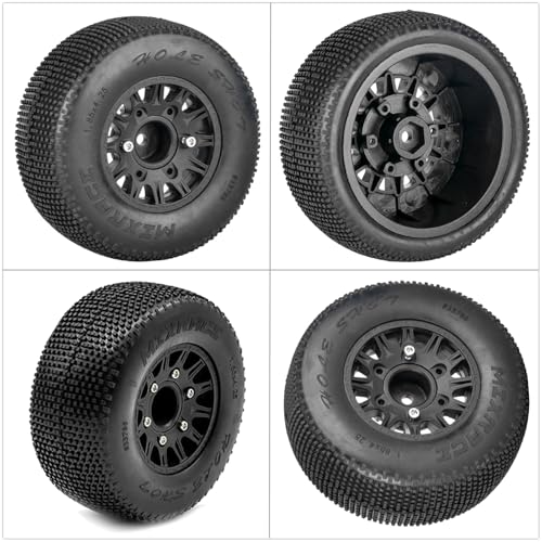 RC Wheels Tires,1/10 RC Short Course Truck Wheels and Tires with 12mm 14mm 17mm Hex for Slash 2WD 4x4,Axial/Arrma Senton/Redcat Rc4wd RC Car. (Black)