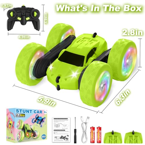 Remote Control Car, Stunt RC Cars, 2.4GHz Double Sided 360° Flips RC Crawler, Outdoor Toys for Kids Ages 4-8, Upgraded USB-C Modular Battery, 5 6 7 8 9 10 +Year Old Boys Birthday Gifts Green - color: 1-green