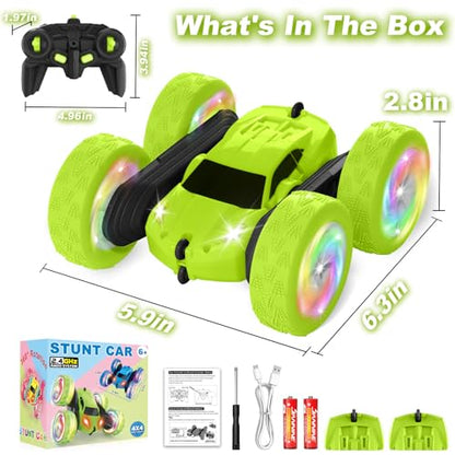Remote Control Car, Stunt RC Cars, 2.4GHz Double Sided 360° Flips RC Crawler, Outdoor Toys for Kids Ages 4-8, Upgraded USB-C Modular Battery, 5 6 7 8 9 10 +Year Old Boys Birthday Gifts Green - color: 1-green