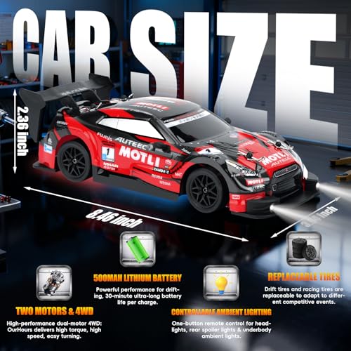 RC Drift Car, 1:24 Scale Remote Control Drift Cars | 2.4GHz 4WD Drifting Cars, 30km/h High-Speed RC Race Car Vehicle, Racing Sport Toy Ideal Gift for Boys Girls Kids - color: Red