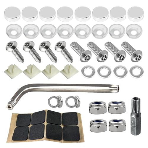 Anti-Theft License Plate Screws Kit | 1/4" M6, Tamper Resistant, Stainless Steel Bolts, Rustproof Fasteners, Front & Rear License Plate Frames, Insert Fasteners - color: Sliver