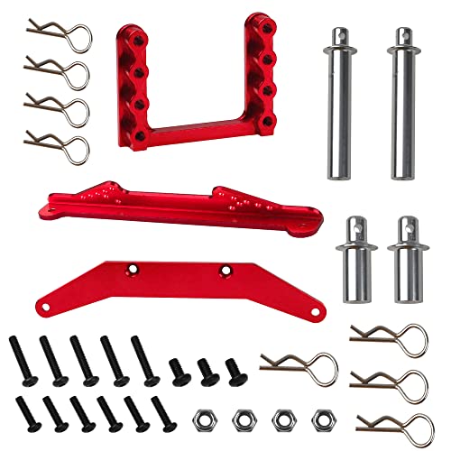 Metal Front & Rear Body Mounts Body Posts Upgrade Parts Compatible with Traxxas Slash 2WD Rustler Stampede VXL 1/10 RC 2WD Car (Red) - color: Red