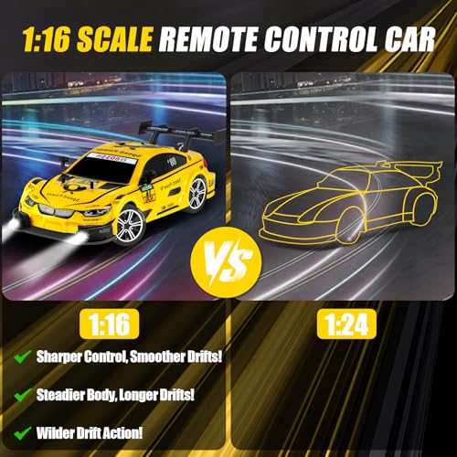 RC Drift Car, 1:16 Scale Drifting Cars 2.4GHz 4WD 40km/h | RC Race Car, High-Speed Remote Control Drift Cars Vehicle, Racing Sport Toy Gift for Boys Girls Kids(Yellow) - color: Yellow