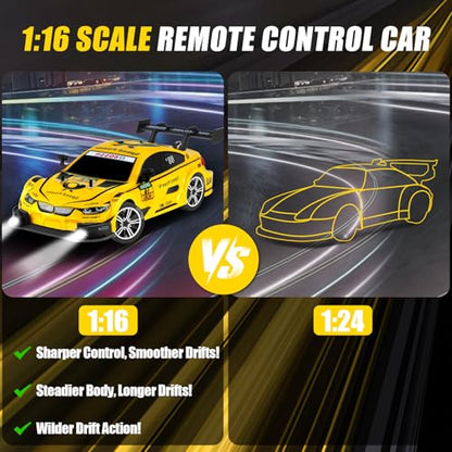 RC Drift Car, 1:16 Scale Drifting Cars 2.4GHz 4WD 40km/h | RC Race Car, High-Speed Remote Control Drift Cars Vehicle, Racing Sport Toy Gift for Boys Girls Kids(Yellow) - color: Yellow
