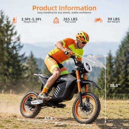 Electric Dirt Bike for Teens and Adults, 3500W Peak Motor, 35 MPH Max Speed Fast Electric Motorcycle, 48V 20.8AH Battery, 37 Miles Range, 265 LBS Load, Dual Suspension, Dual Hvdraulic Brakes