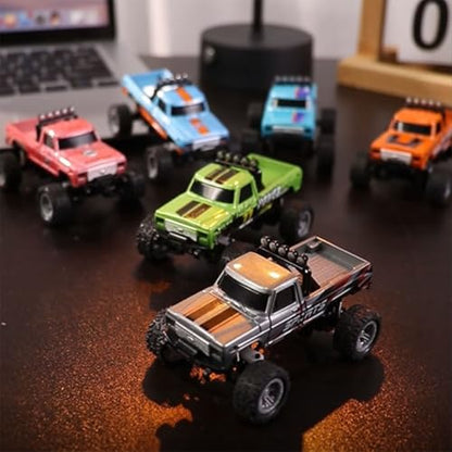 Mini 1/64 RC Off Road Truck, 2.4GHz Alloy Remote Control Car with LED Lights, 3-Speed Monster Truck, Shock Absorber Suspension, Desktop All Terrain RC Vehicle for Teens & Adults - color: Pink