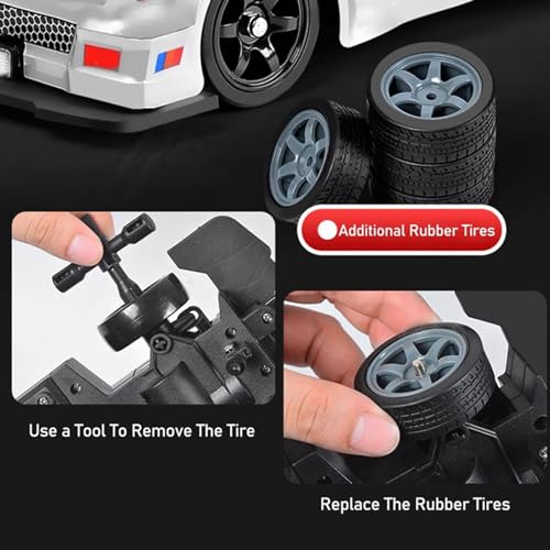 RC Drift Car, 1:16 Scale AE86 Model RC Drift Car, 4WD 18KM/h High Speed Remote Control Cars with LED Lights, Spray, Drifting Tires, Sport Racing On-Road Vehicle for Teens Adults