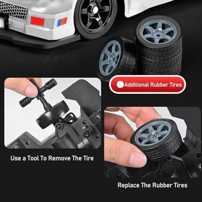 RC Drift Car, 1:16 Scale AE86 Model RC Drift Car, 4WD 18KM/h High Speed Remote Control Cars with LED Lights, Spray, Drifting Tires, Sport Racing On-Road Vehicle for Teens Adults