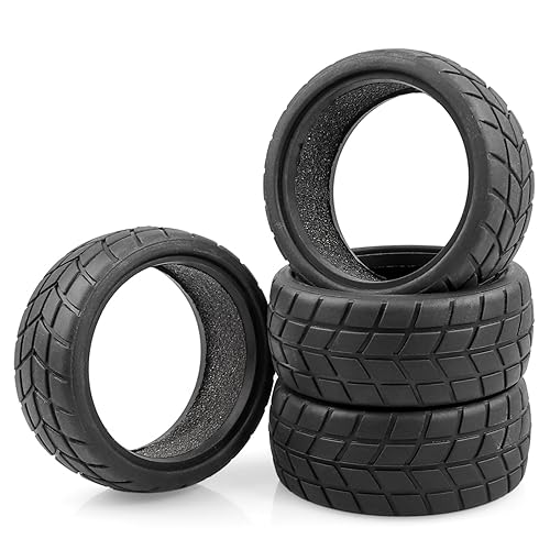 AIMROCK RC On Road Car Tires, 64mm Rubber Tyres for 1/10 1/12 Traxxas Tamiya TT01 TT02 HSP Wltoys HPI KYOSHO Car, Pack of 4