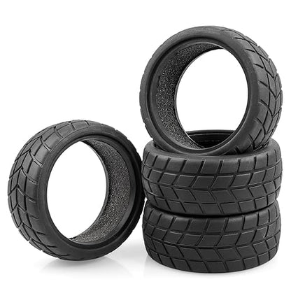 AIMROCK RC On Road Car Tires, 64mm Rubber Tyres for 1/10 1/12 Traxxas Tamiya TT01 TT02 HSP Wltoys HPI KYOSHO Car, Pack of 4