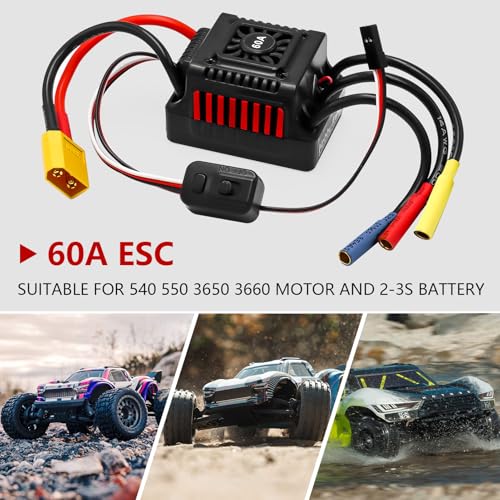 Upgraded 60A Brushless ESC 2-3S Electronic Speed Controller Waterproof ESC for 1/10 Remote Control Car Truck - color: Red