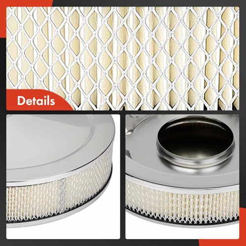 A-Premium Universal Air Cleaner Filter Assembly | 14" x 3", Round Chrome, with Recessed Style Base Air Cleaner