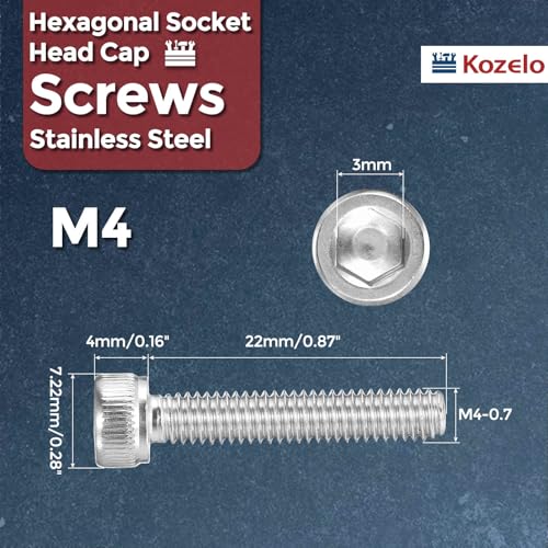 30pcs Socket Head Cap Screws - [M4-0.7 x 22mm] 304 Stainless Steel Allen Socket Drive for Electrical Motor 3D Printing Fan Engine Replacement Use, Silver - size: M4-0.7x22mm