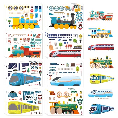 Make-a-face Sticker, Make Your Own Train Mix and Match Stickers | 24 Sheets Train Stickers DIY Crafts Party Supplies School Activity Reward Birthday Gifts for Kids - style: Train