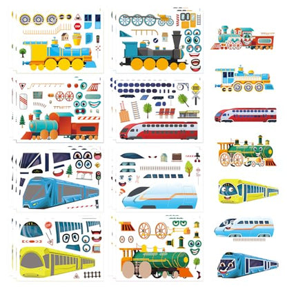 Make-a-face Sticker, Make Your Own Train Mix and Match Stickers | 24 Sheets Train Stickers DIY Crafts Party Supplies School Activity Reward Birthday Gifts for Kids - style: Train