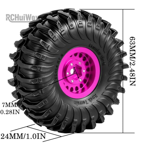 1.0" Metal Beadlock Wheel Rims Rubber Crawler Tires, Alloy Wheel Hub Off Road Rubber Soft Tire Replacement Accessories for 1/18 TRX4M 1/24 SCX24 FCX24 Mini RC Crawler Car Hop Up Parts,Style 2 - style: style2(4pcs)