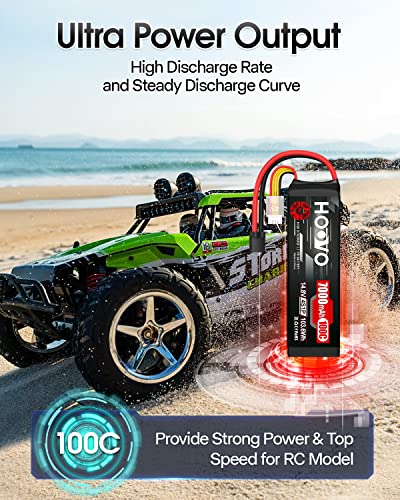 HOOVO 4S 14.8V LiPo Battery 7000mAh 100C RC Battery Metal Plates Compatible for X-Maxx RC Truck Tank RC Car Racing Hobby (2 Pack)