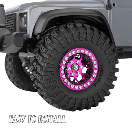 RC 1.3 Beadlock Wheel Tires Set (4PCS) for 1/24 SCX24 1/18 TRX4M RC Crawler Car,Aluminum 1.3 Beadlock Wheels and Tires,Wheel Rim,Pink - color: Pink- (Rc WheelsTires)