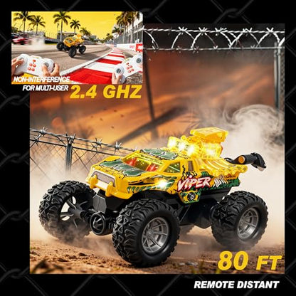 BEZGAR Mini Monster Truck Toys - 2.4GHz 1:64 Remote Control Car with Colorful Lights, 360° Spins, Metal Shell - Remote Control Monster Truck for Boys Girls Age 3, 4, 5, 6, 7, 8 Years Old(Yellow) - color: Yellow