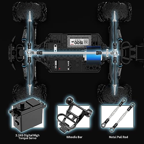 Hosim RC Truck 1:10 Scale 48+ KMH Remote Control Car for Adults, 4X4 All Terrains Off-Road RC Car, Waterproof Electric RC Cars for Boys Age 8-12 Toy Gift, 40+ Min Play with 2 Batteries Monster Trucks - color: Black