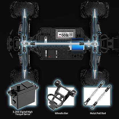 Hosim RC Truck 1:10 Scale 48+ KMH Remote Control Car for Adults, 4X4 All Terrains Off-Road RC Car, Waterproof Electric RC Cars for Boys Age 8-12 Toy Gift, 40+ Min Play with 2 Batteries Monster Trucks - color: Black