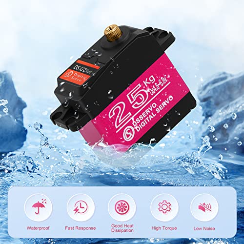 25KG High Torque RC Servo Digital Servo Full Metal Gear Waterproof with 2 25T Servo Horn Compatible with 1/6，1/8, 1/10, 1/12 RC Car Crawler Robot Control Angle 180° - style: 1 Pcs 25kg