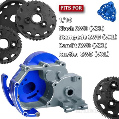 Transmission Case Gearbox w/Spur Gear Upgrades Part for 1/10 Slash/Stampede/Bandit/Rustler 2WD (VXL),RC Aluminum Transmission Gearbox Hops Up,Navy Blue & Titanium - color: Navy Blue - (Gear Gearbox)