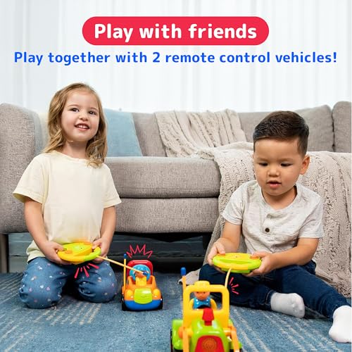 PREXTEX 2 Pack Remote Control Cars for 3-5 Year Old Boys - Truck and Tractor Toddler Toys with Easy Controllers - Sound and Light Play Features - Fun Birthday Gift Toy for Kids - style: Truck/Tractor