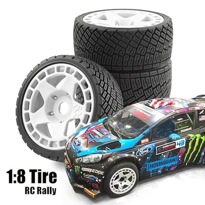 1/8 1/7 RC On Road Tires And Hard Plastic Rally Racing Wheels 17mm Hex Touring Tyres OD 3.94'' For 1:8 1:7 Street Drift Car ARRMA Losi Kyosho GT2 W10 Tamiya HPI WR8 HSP 4PCS (Green) - color: Green