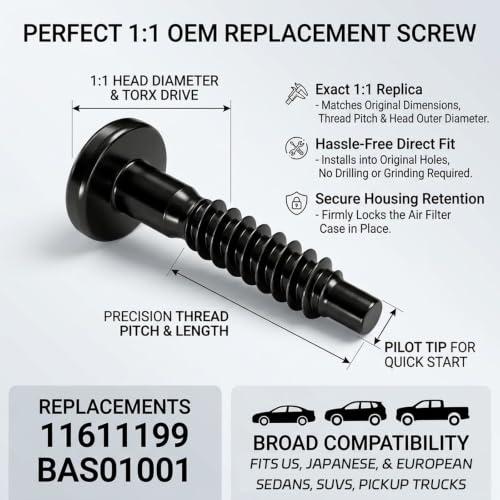 5PCS BAS01001 Air Filter Box Screws, Air Cleaner Housing Retaining Bolts Replace 11611199, Intake Box Retainer Fasteners Compatible with Chevy Buick GMC Cadillac, Rust Resistant Steel Hardware
