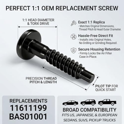 5PCS BAS01001 Air Filter Box Screws, Air Cleaner Housing Retaining Bolts Replace 11611199, Intake Box Retainer Fasteners Compatible with Chevy Buick GMC Cadillac, Rust Resistant Steel Hardware