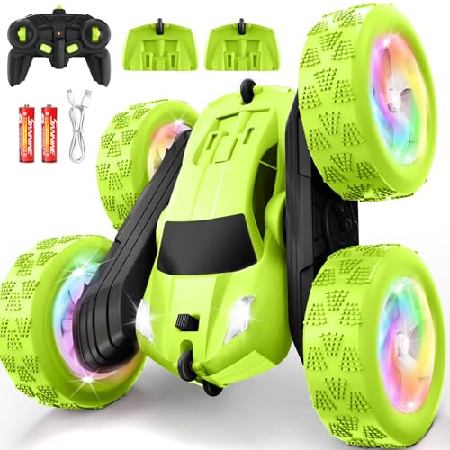 Remote Control Car, Stunt RC Cars, 2.4GHz Double Sided 360° Flips RC Crawler, Outdoor Toys for Kids Ages 4-8, Upgraded USB-C Modular Battery, 5 6 7 8 9 10 +Year Old Boys Birthday Gifts Green - color: 1-green