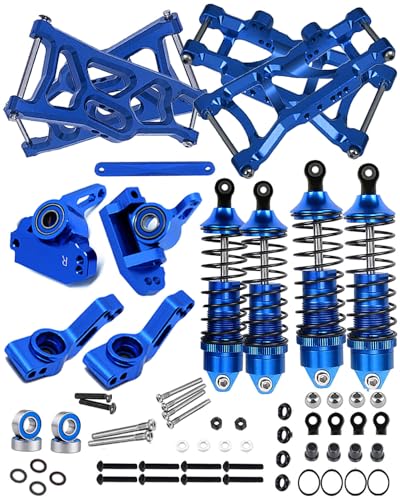 Front Rear Assembled Full Metal Shocks Upgrades Part for 1/10 Rustler/Stampede VXL 2WD,Alloy Suspension A Arm,Aluminum Caster Block & Steering Blocks & Rear Stub Axle Carriers,Blue - color: Red(Shock-arm-set3)
