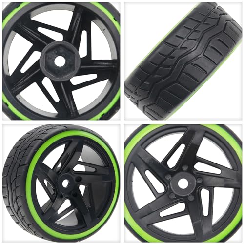 1/10 RC Drift Car Tires Hard Plastic Tyre & 12mm Hex Wheel Rims 5-Spoke Compatible with Traxxas 4-Tec 2.0 HSP Tamiya TT01 Kyosho HPI Redcat Racing MST 1/10 On-Road RC Drift Drifting Car