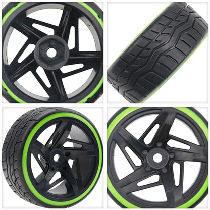 1/10 RC Drift Car Tires Hard Plastic Tyre & 12mm Hex Wheel Rims 5-Spoke Compatible with Traxxas 4-Tec 2.0 HSP Tamiya TT01 Kyosho HPI Redcat Racing MST 1/10 On-Road RC Drift Drifting Car