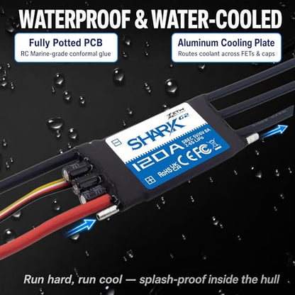 ZTW Shark G2 120A ESC Built-in Swithcing BEC 5V/6V 8A Water-Cooling Bidirectional Waterproof Brushless Speed Controller for RC Boat Marine