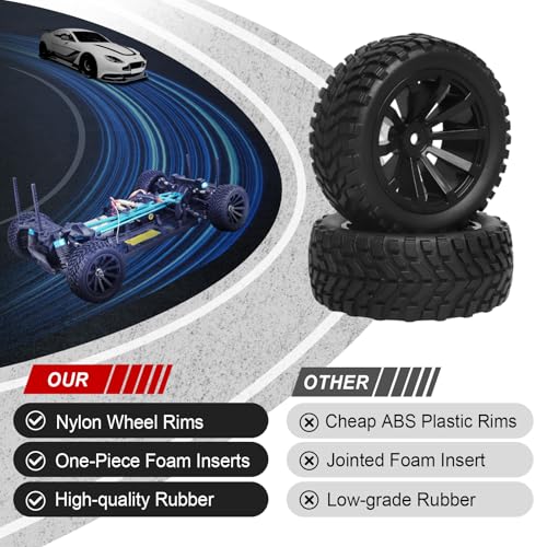HobbyPark Outer Diameter 2.99 inch / 76mm Rubber RC Car Tires & Wheel Rims Foam Inserts 12mm Hex Hub (4-Pack)