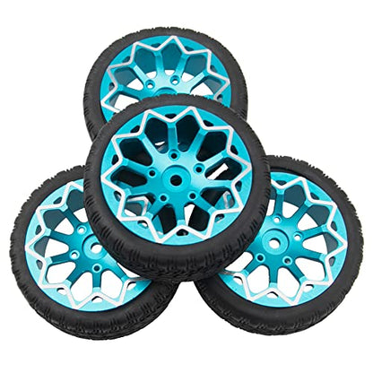 ShareGoo Metal Wheel Rims with Rubber Tire RC 12mm Hex Compatible with HSP Tamiya Kyosho RedCat Sakura WLtoys 1/10 RC On-Road Racing Touring Car (Blue) - color: Blue